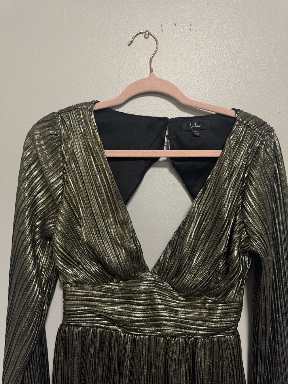 Lulus Plisse and Thank You Gold Pleated Long Sleeve Backless Romper - Picture 7 of 15